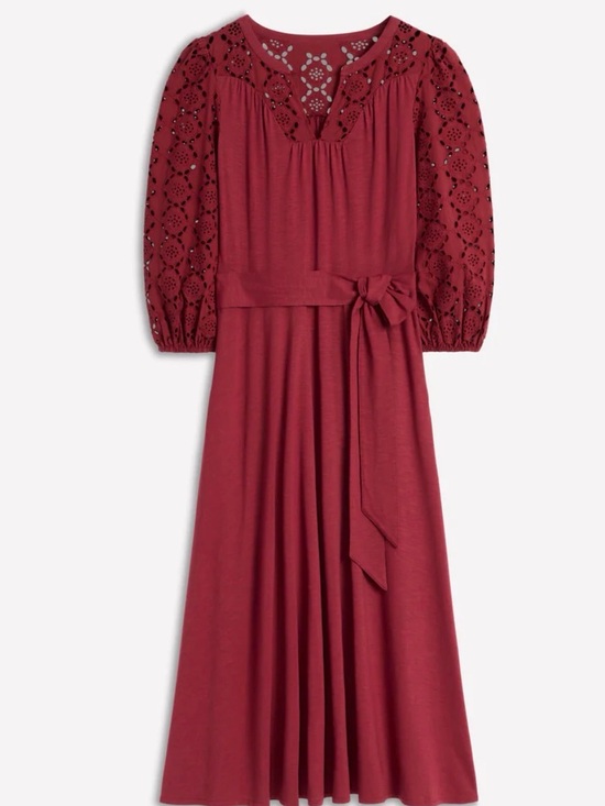 Boden Dresses & Skirts - Boden Eden Broderie Jersey Dress—Burgundy Eyelet Detail Midi with Belt, NWOT